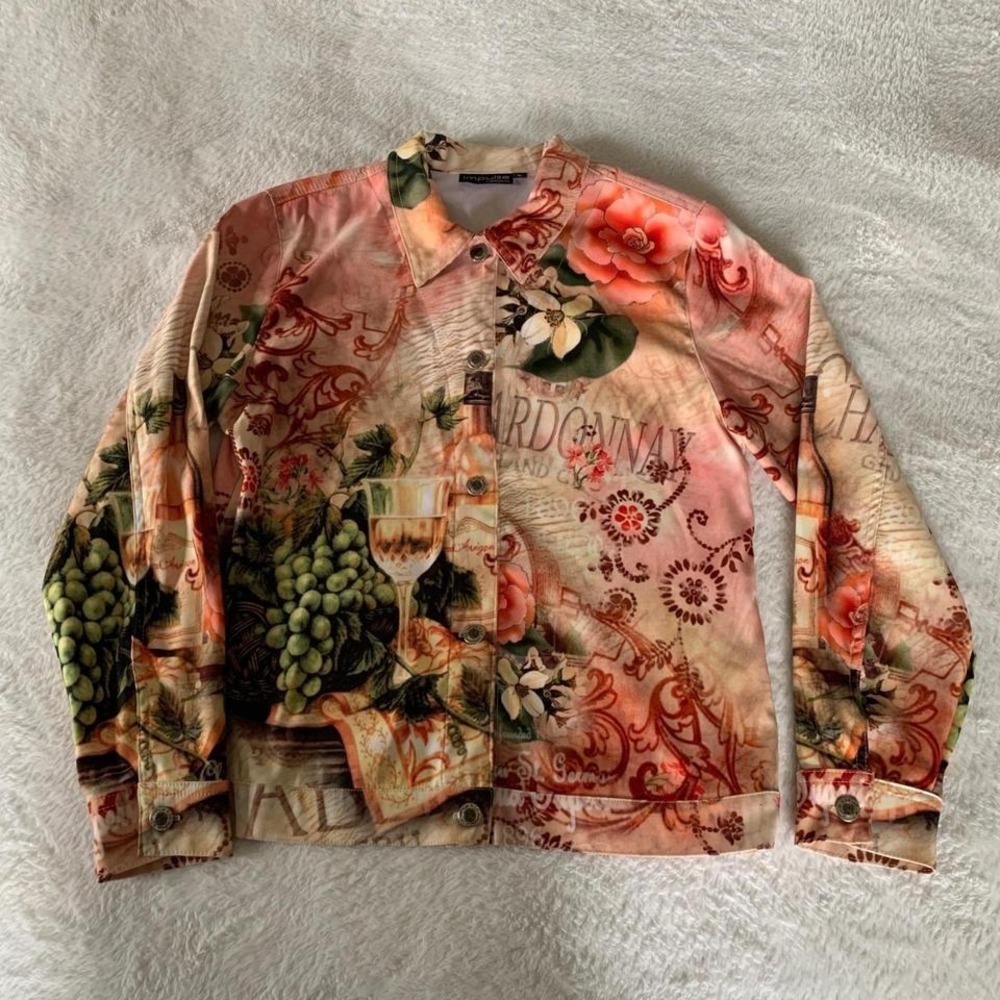Women's Small Vintage Y2K IMPULSE California Winery Chardonnay Printed Jacket